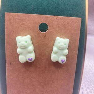 Scummy Bear Green Stud Earrings